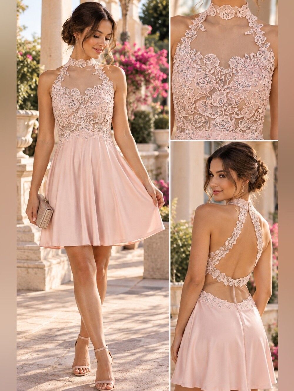 JJ’s House Pearl Pink Lace Halter Dress Custom Size NWT